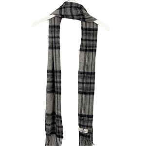 House of Scotland 100% Lambswool Tartan Gray Black Plaid Fringe Soft Scarf